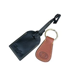 Dooney & Bourke Brown Vintage Leather Keychain Set Black Leather Luggage Tag